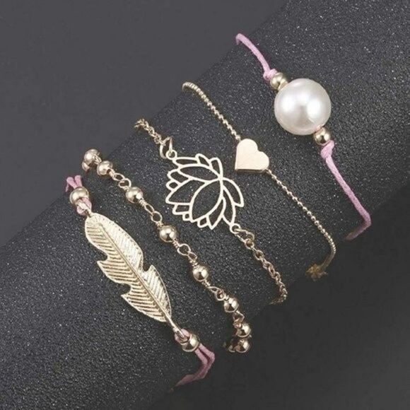 Lotus Flower Boho Beaded Charm Bracelets Set of Five - Picture 6 of 6